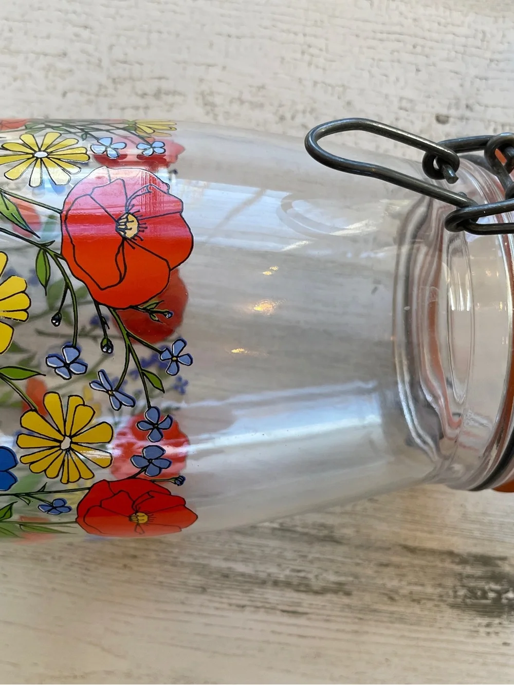 Vintage Floral Canister Jars with Red Poppy Design R Carman Arc France Set of 3